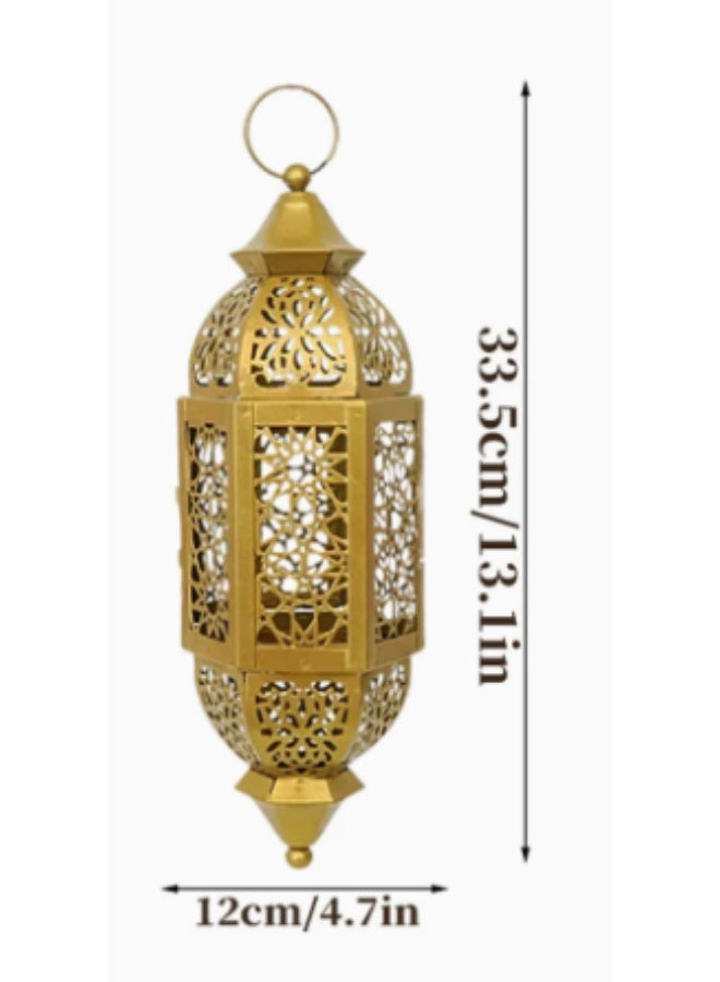 Decorative Golden Hanging Lantern – Premium Metal Ramadan Lamp with Beautiful Light Patterns, Ideal for Wall Mount, Tabletop Display & Thoughtful Festival Gifts（Y-67-GOLD） - Image 2